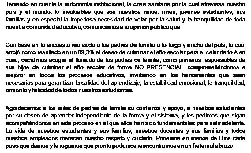 Colegios privados descartan volver a clases presenciales terminarán